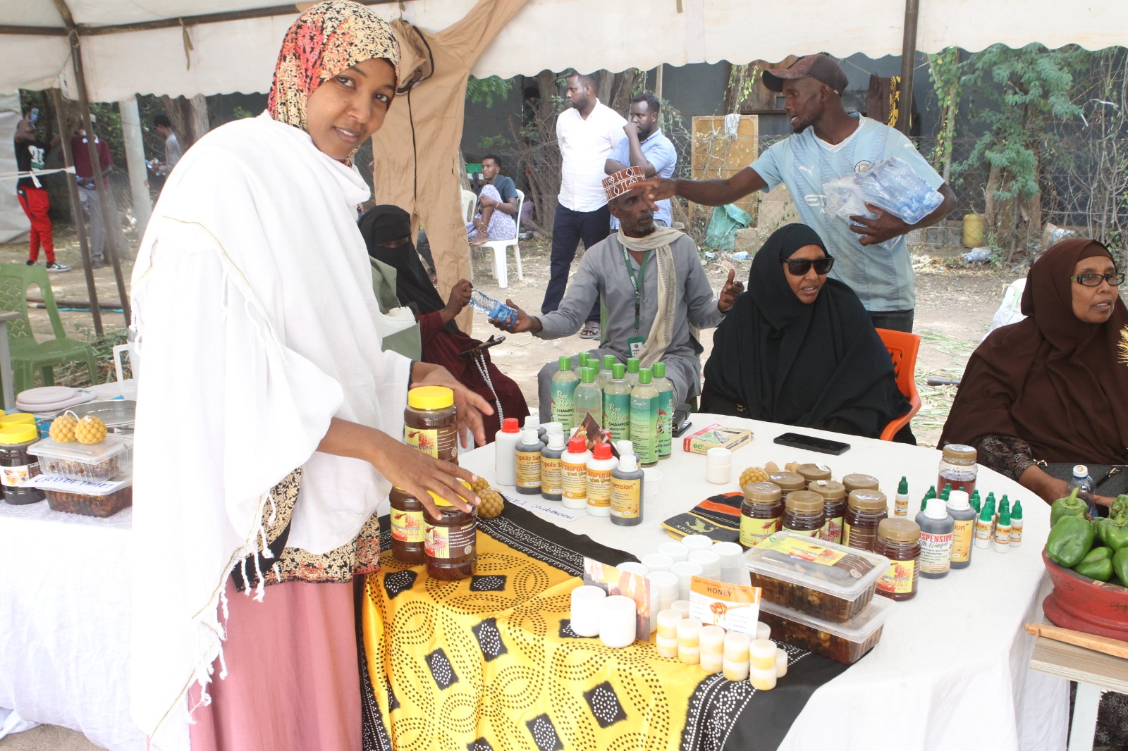 Ebby Farm market stall with honey and produce